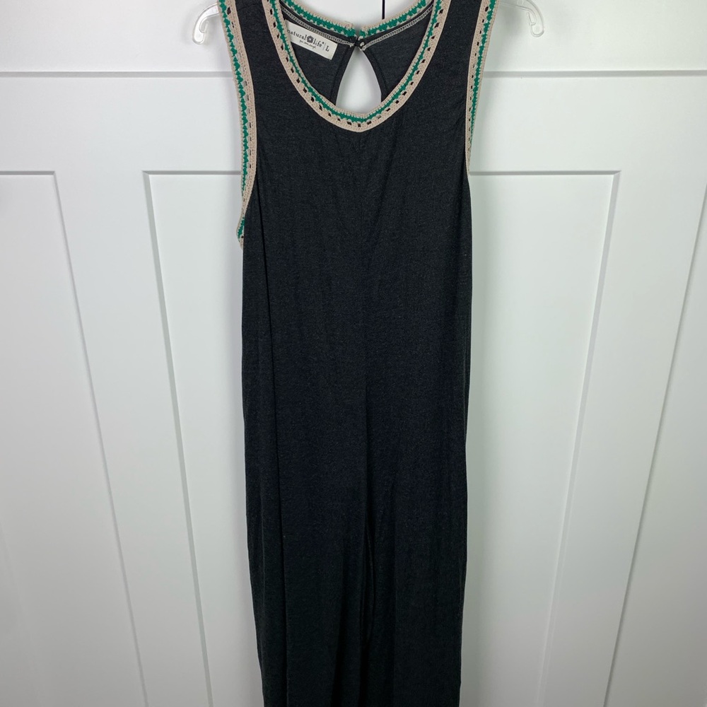 NATURAL LIFE Black Sleeveless Jumpsuit with Green Trim - Picture 4 of 11